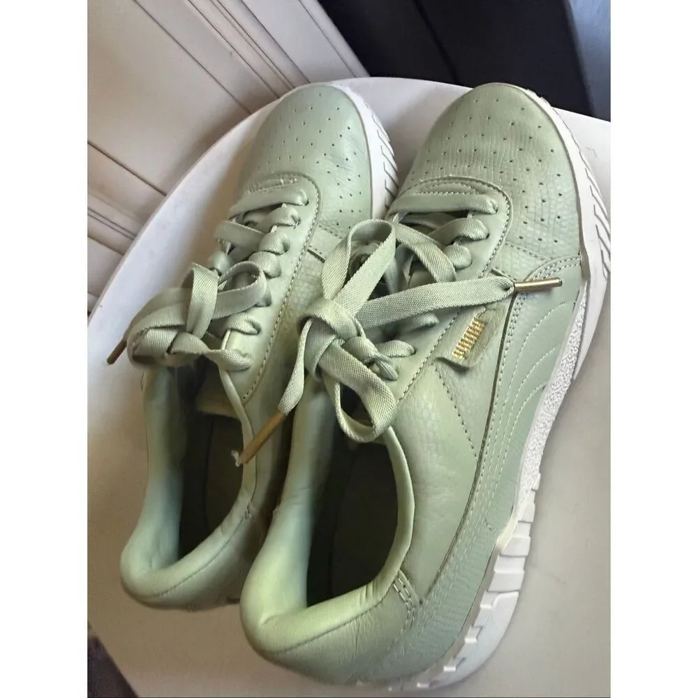 PUMA Women's Cali Emboss Leather Street Sneakers Shoes Smoke Green Size 9